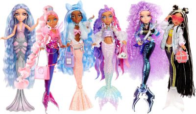 Zbierz wszystkie zmieniające kolor lalki modowe Mermaze Mermaid: Orra, Kishiko, Shellnelle, Riviera, Jordie i Harmonique. Uwaga każda lalka sprzedawana osobno (patrz zdjęcie powyżej):
